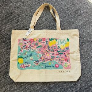 Talbots Italy Map Canvas Tote NWT Coastal Grandma Vacation Summer Colorful Fun